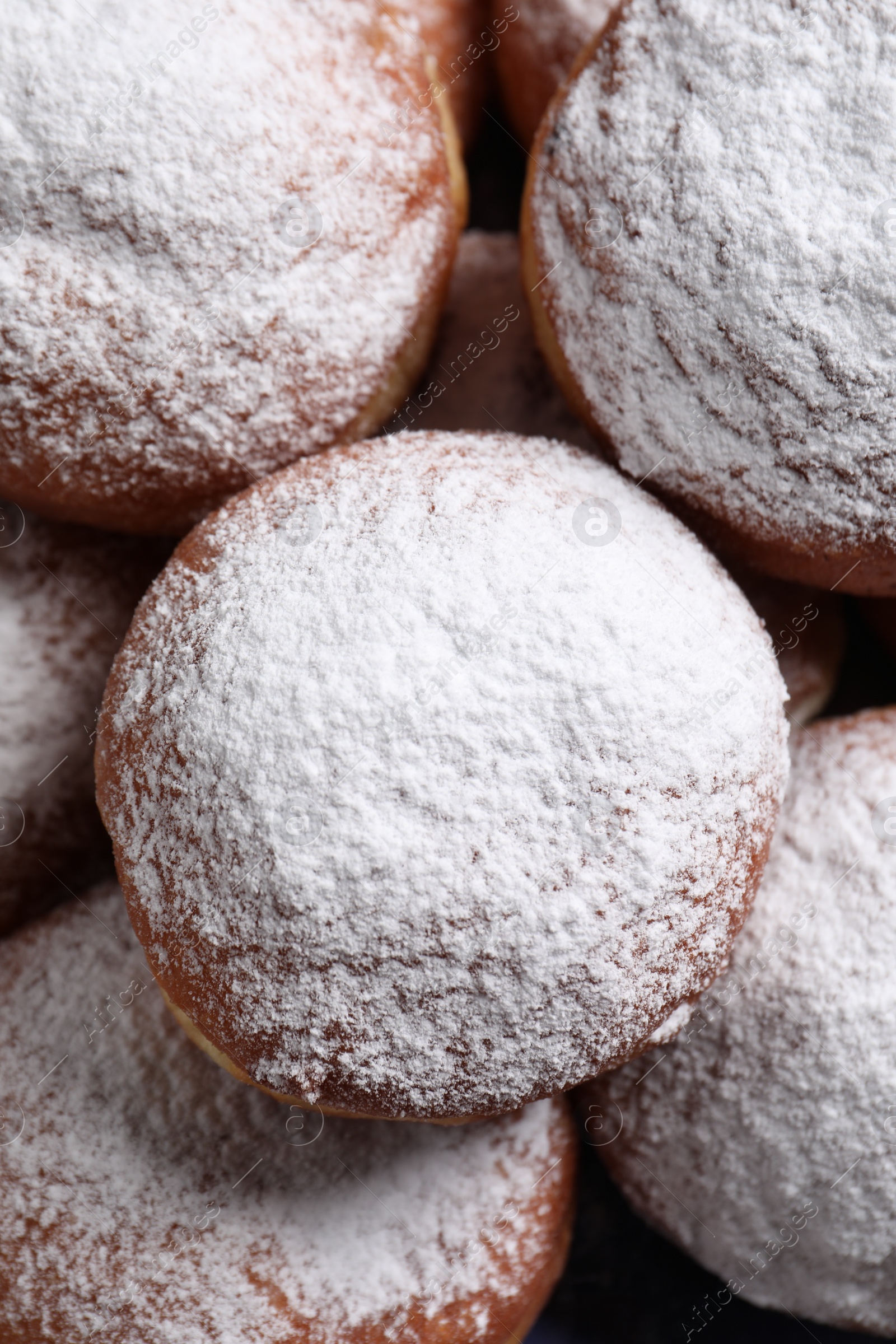 Photo of Delicious sweet buns as background, top view