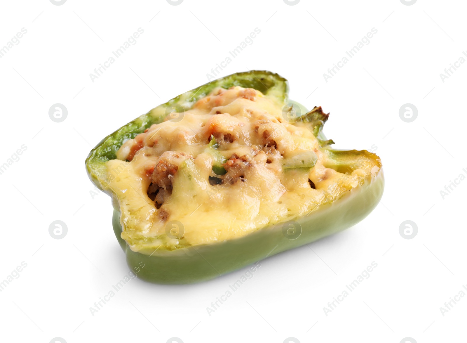 Photo of Tasty stuffed bell pepper isolated on white