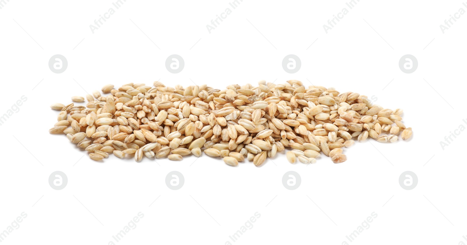 Photo of Pile of raw pearl barley isolated on white