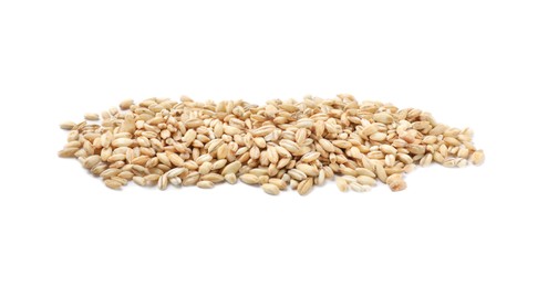 Photo of Pile of raw pearl barley isolated on white