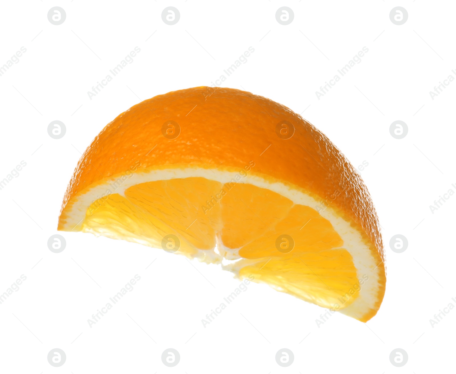 Photo of Slice of ripe orange isolated on white