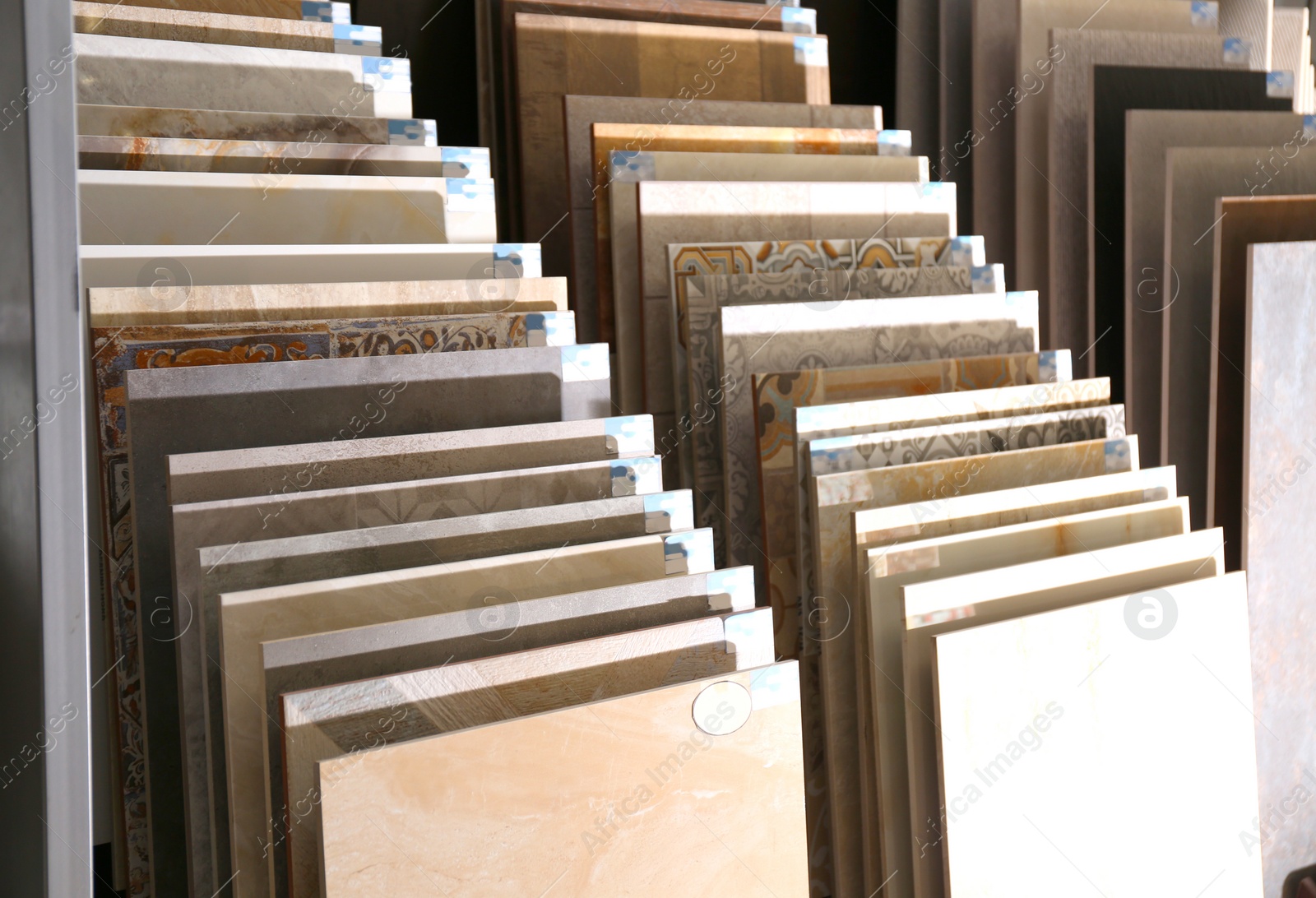 Photo of Various ceramic tile samples in store. Total wholesale