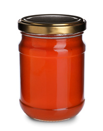 Photo of Jar of organic honey isolated on white