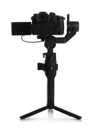 Photo of Modern professional video camera isolated on white