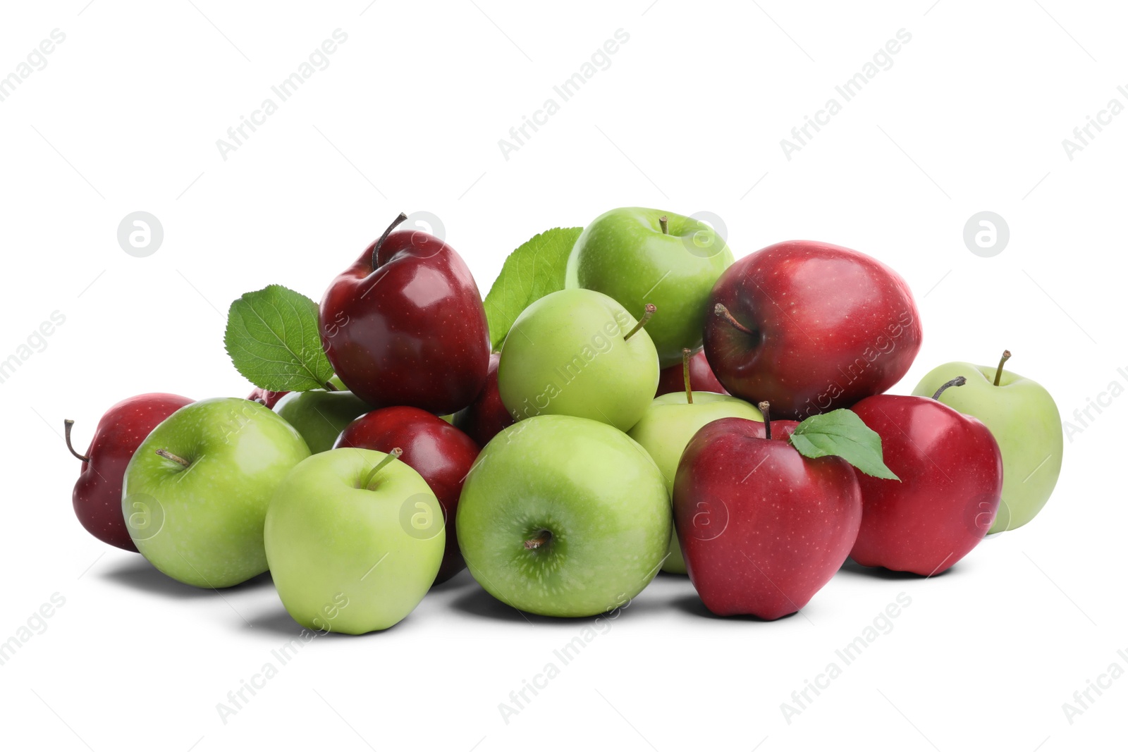 Photo of Fresh ripe green and red apples on white background