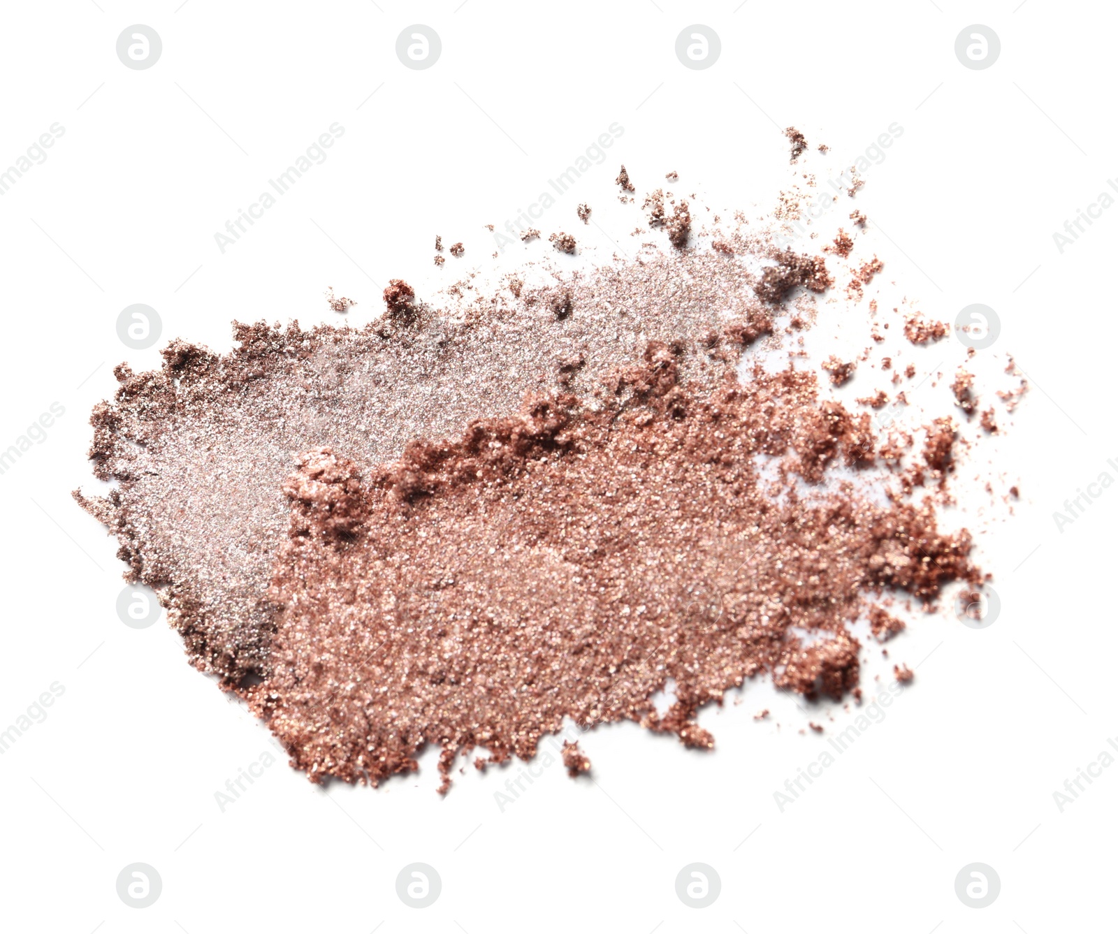 Photo of Crushed eye shadows on white background, top view. Professional makeup product