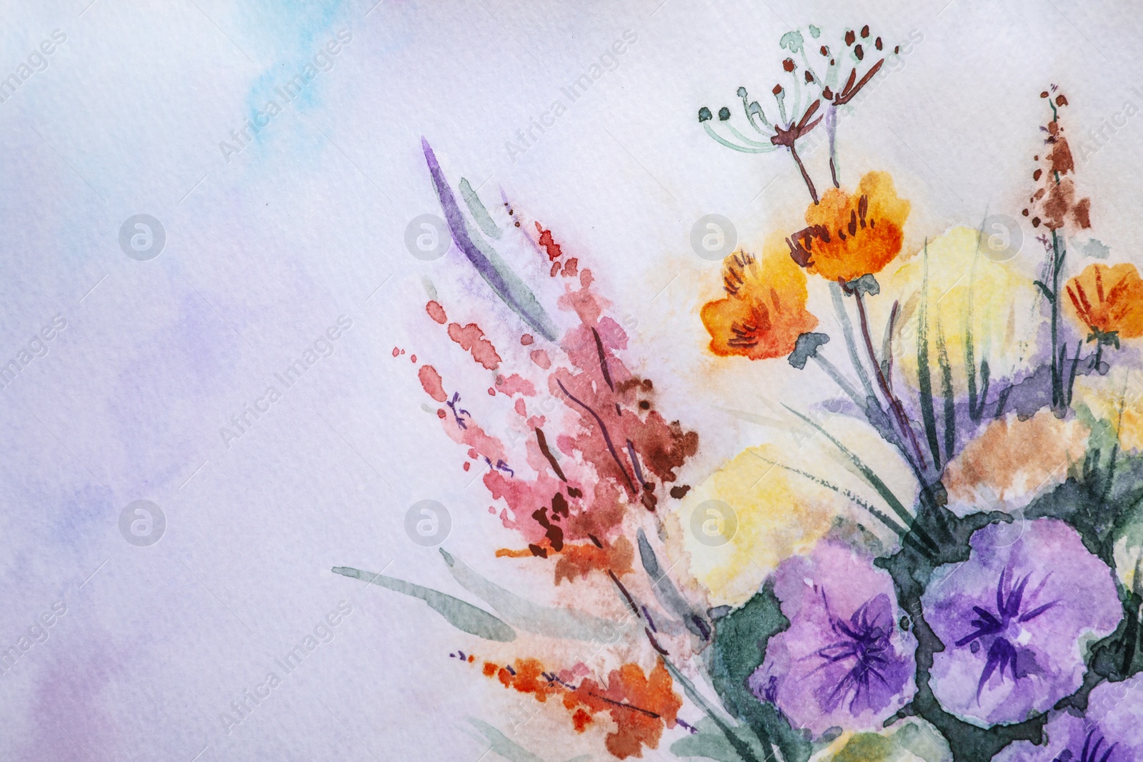 Photo of Closeup view of beautiful floral watercolor painting