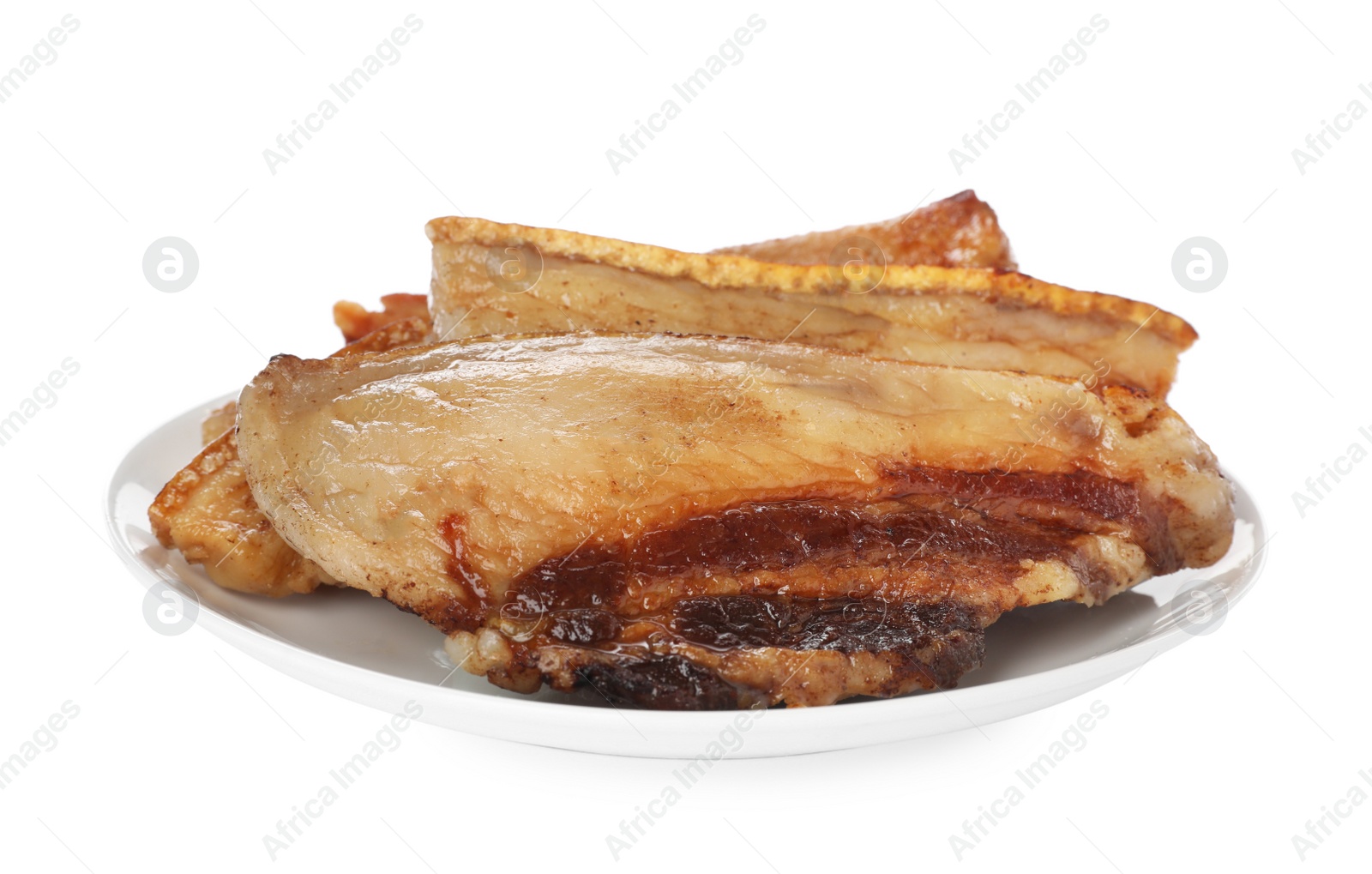 Photo of Tasty fried pork lard isolated on white