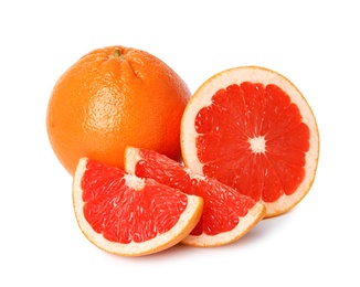 Photo of Ripe grapefruit on white background. Fresh fruit