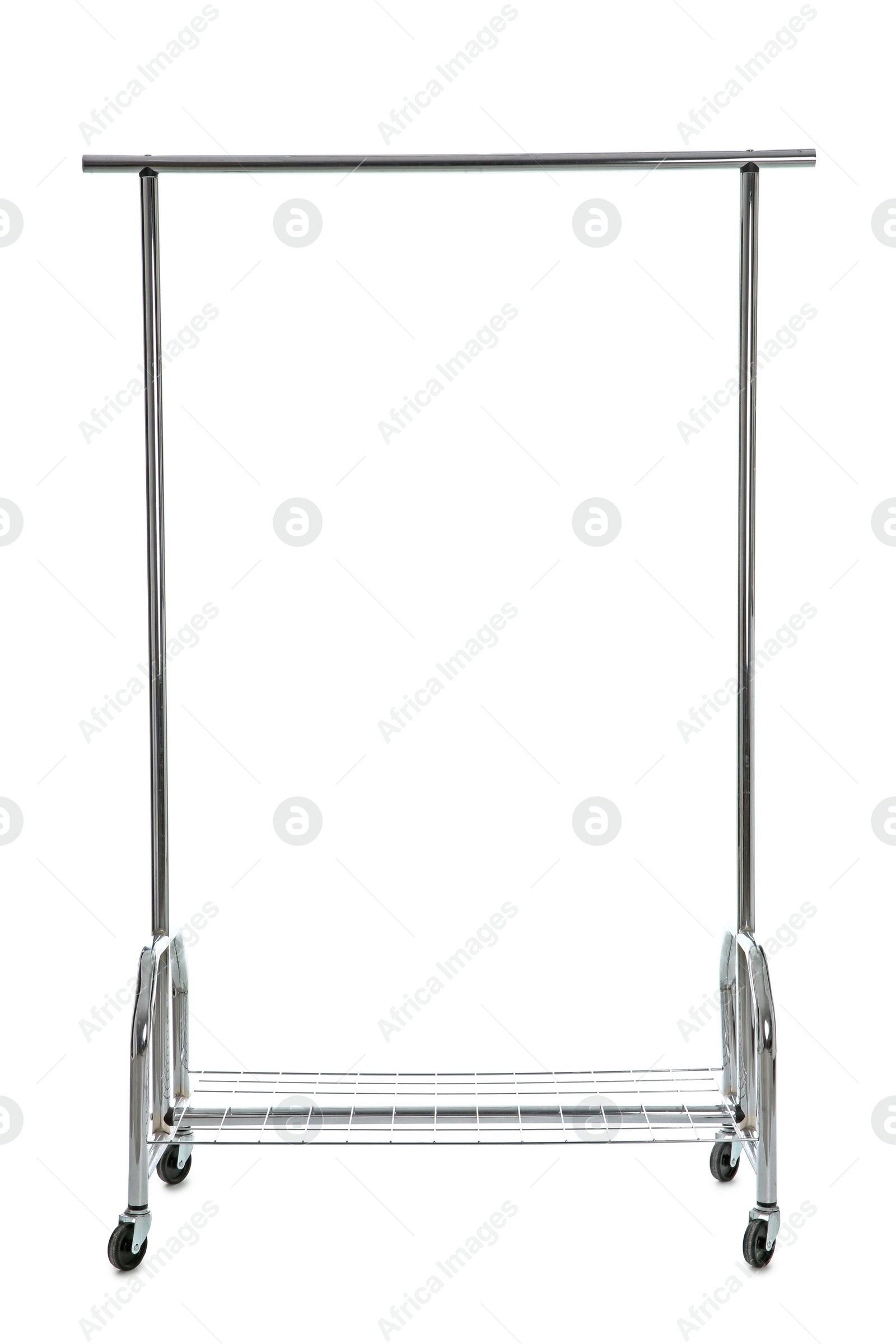 Photo of Empty metal wardrobe rack isolated on white