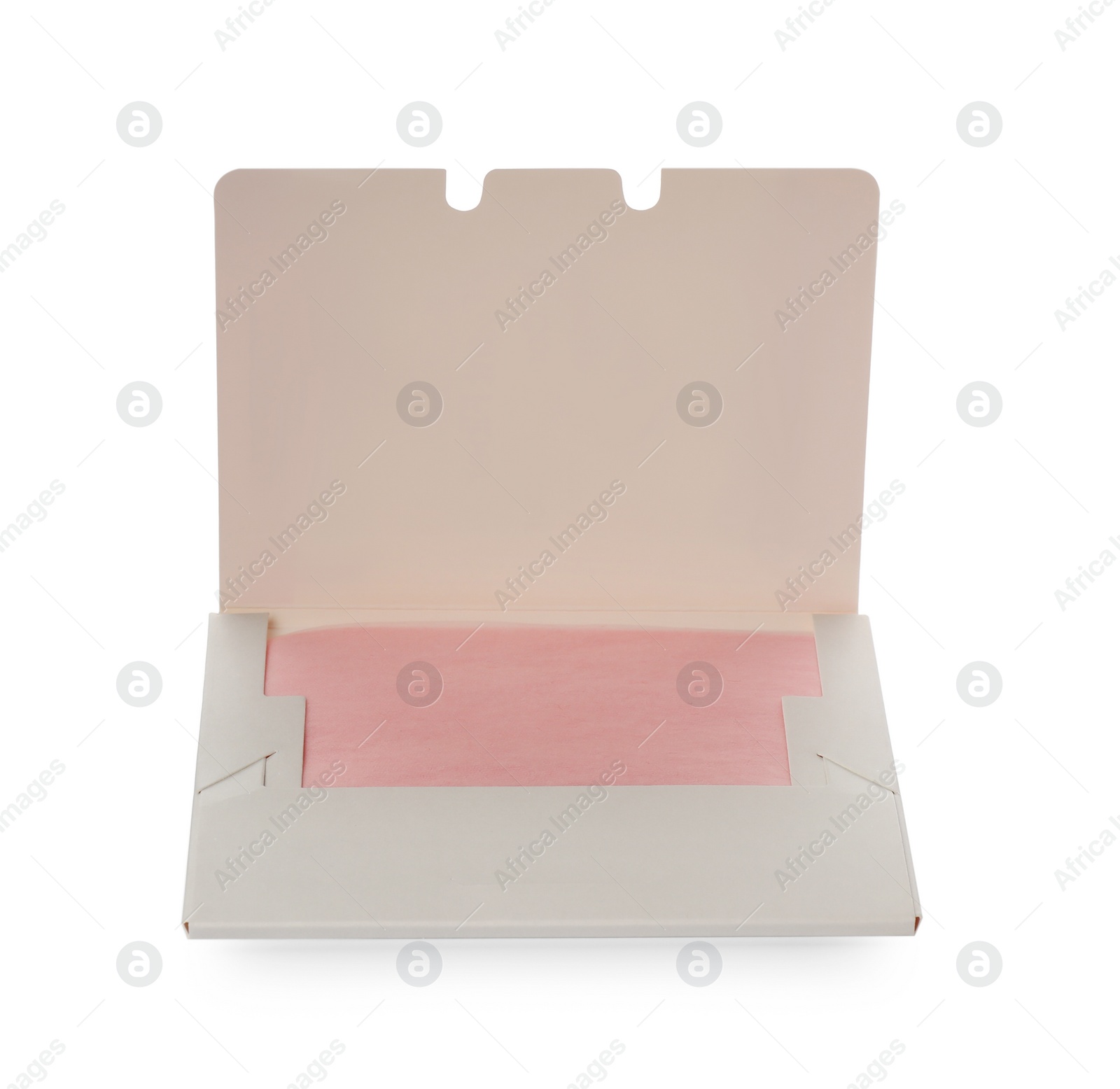 Photo of Package of facial oil blotting tissues isolated on white. Mattifying wipes