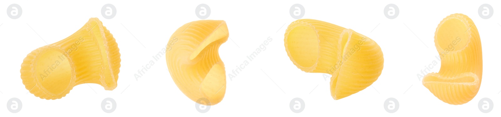 Image of Raw horns pasta isolated on white, set