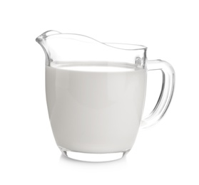 Photo of Jug of fresh milk isolated on white