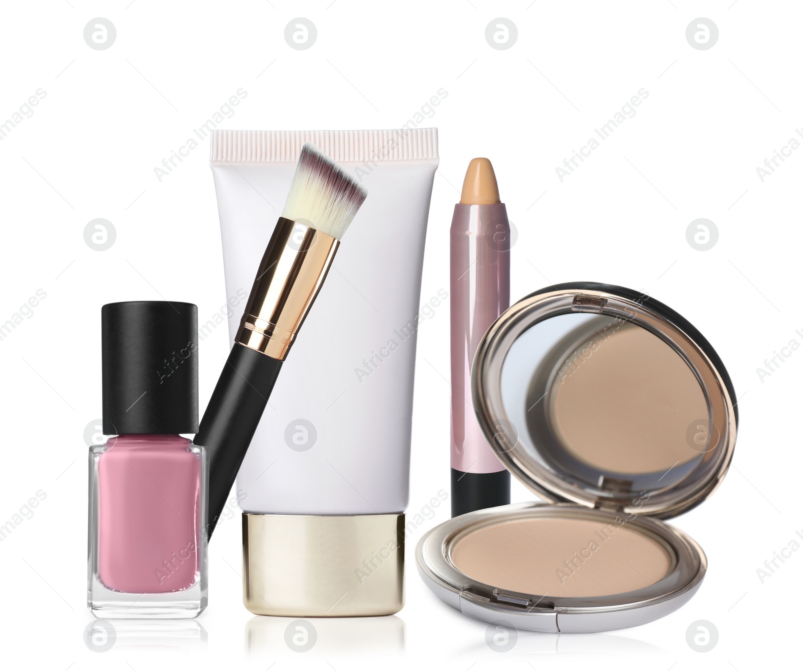 Image of Set with different decorative cosmetics on white background