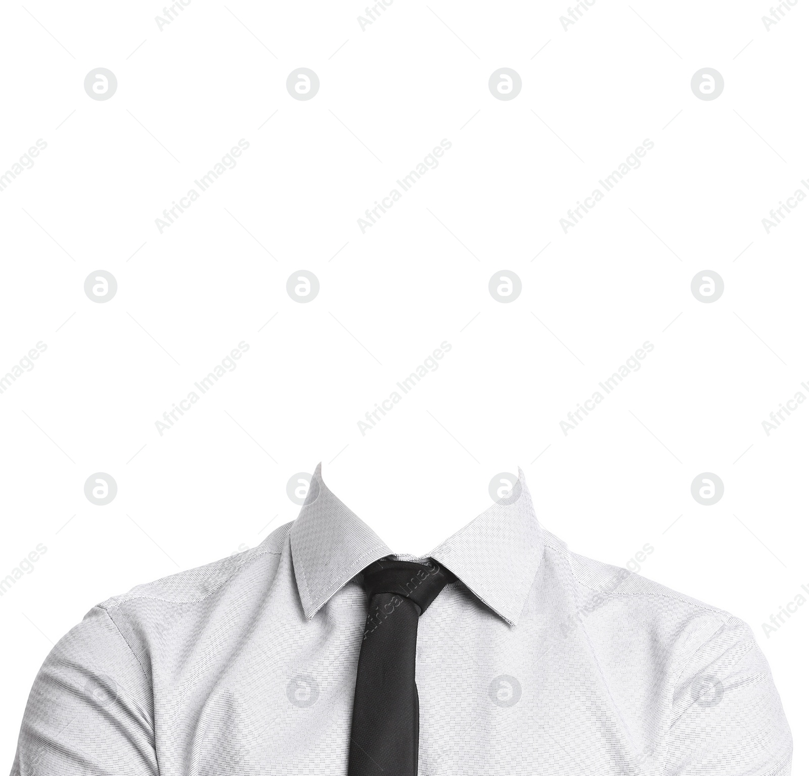 Image of Outfit replacement template for passport photo or other documents. Shirt with necktie isolated on white