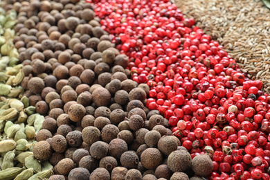 Set of different spices as background, closeup