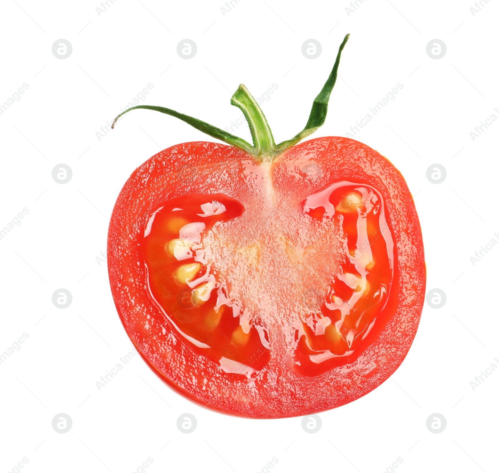 Photo of Half of fresh cherry tomato isolated on white