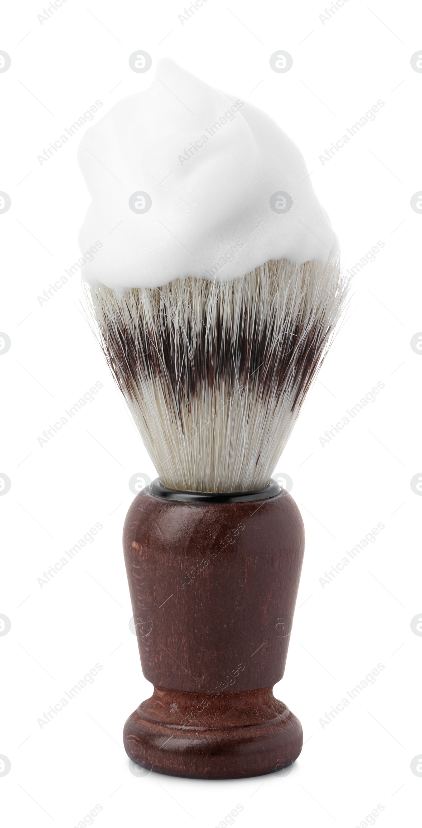 Photo of Shaving brush with foam isolated on white