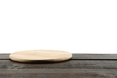 Photo of Empty board on wooden table. Space for text
