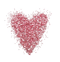 Photo of Heart made of pink glitter on white background, top view