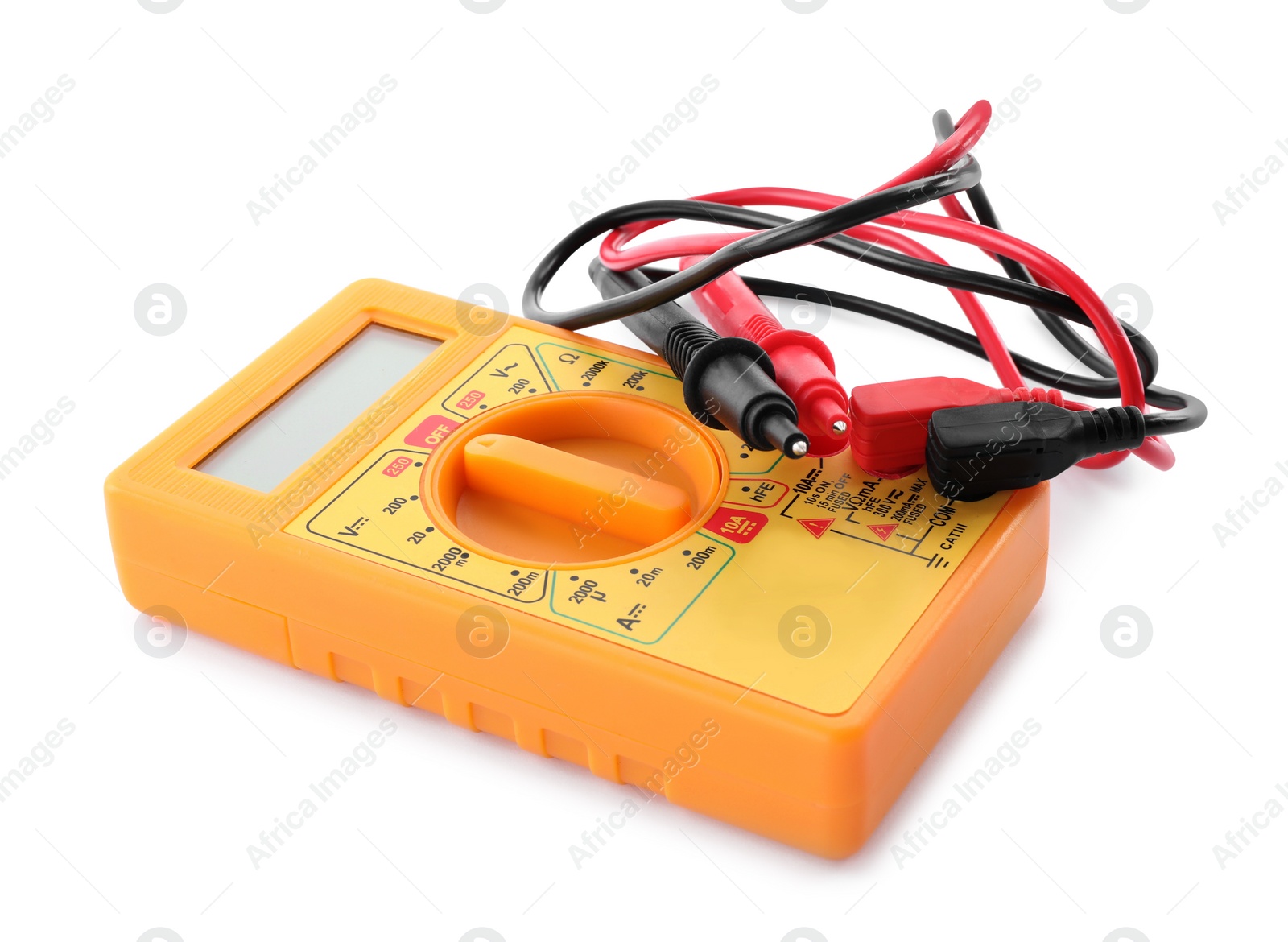 Photo of Digital multimeter on white background. Electrician's tool