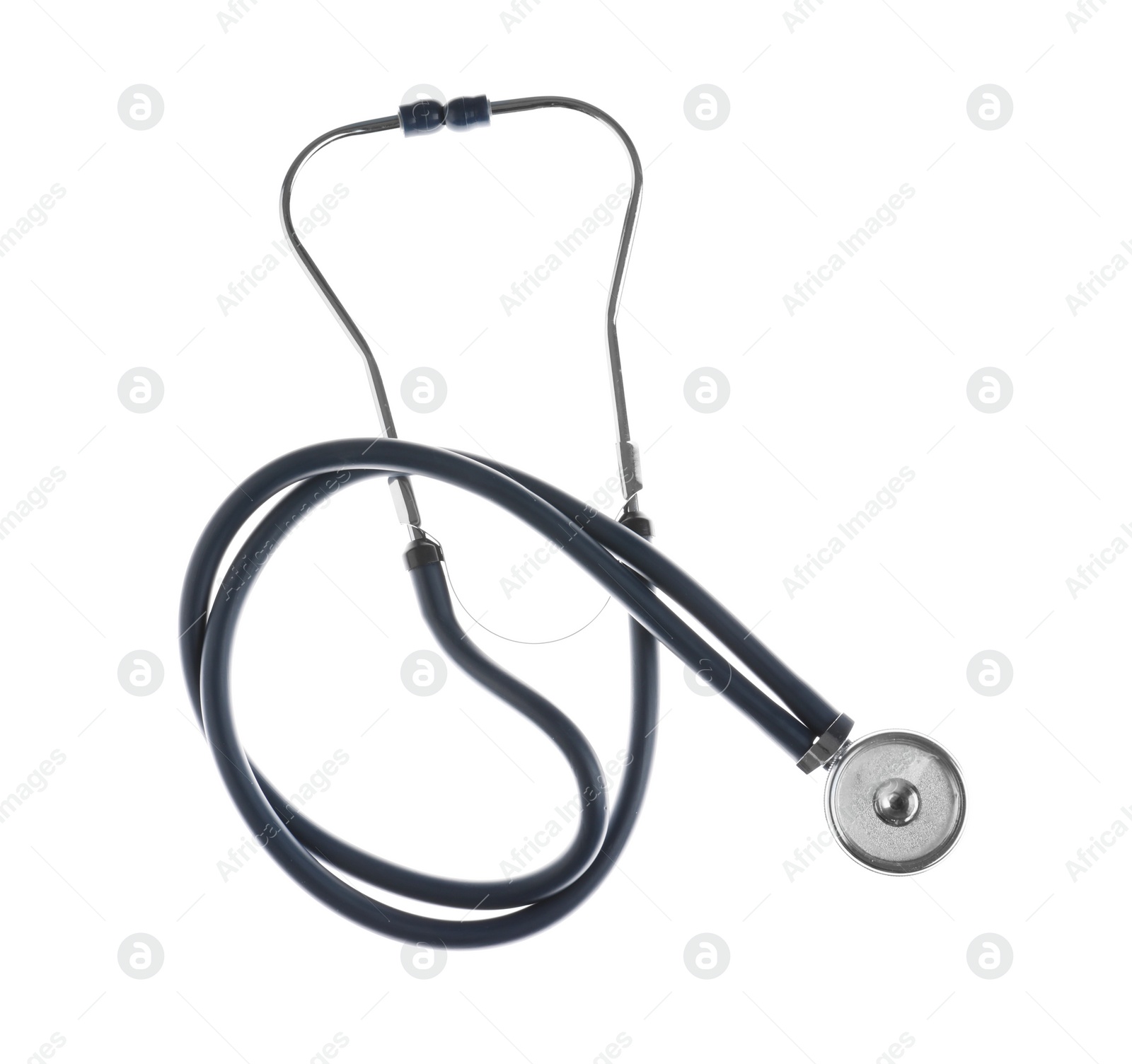 Photo of Stethoscope on white background, top view. Medical device