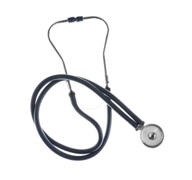 Photo of Stethoscope on white background, top view. Medical device