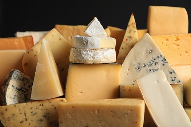 Many different types of delicious cheese, closeup