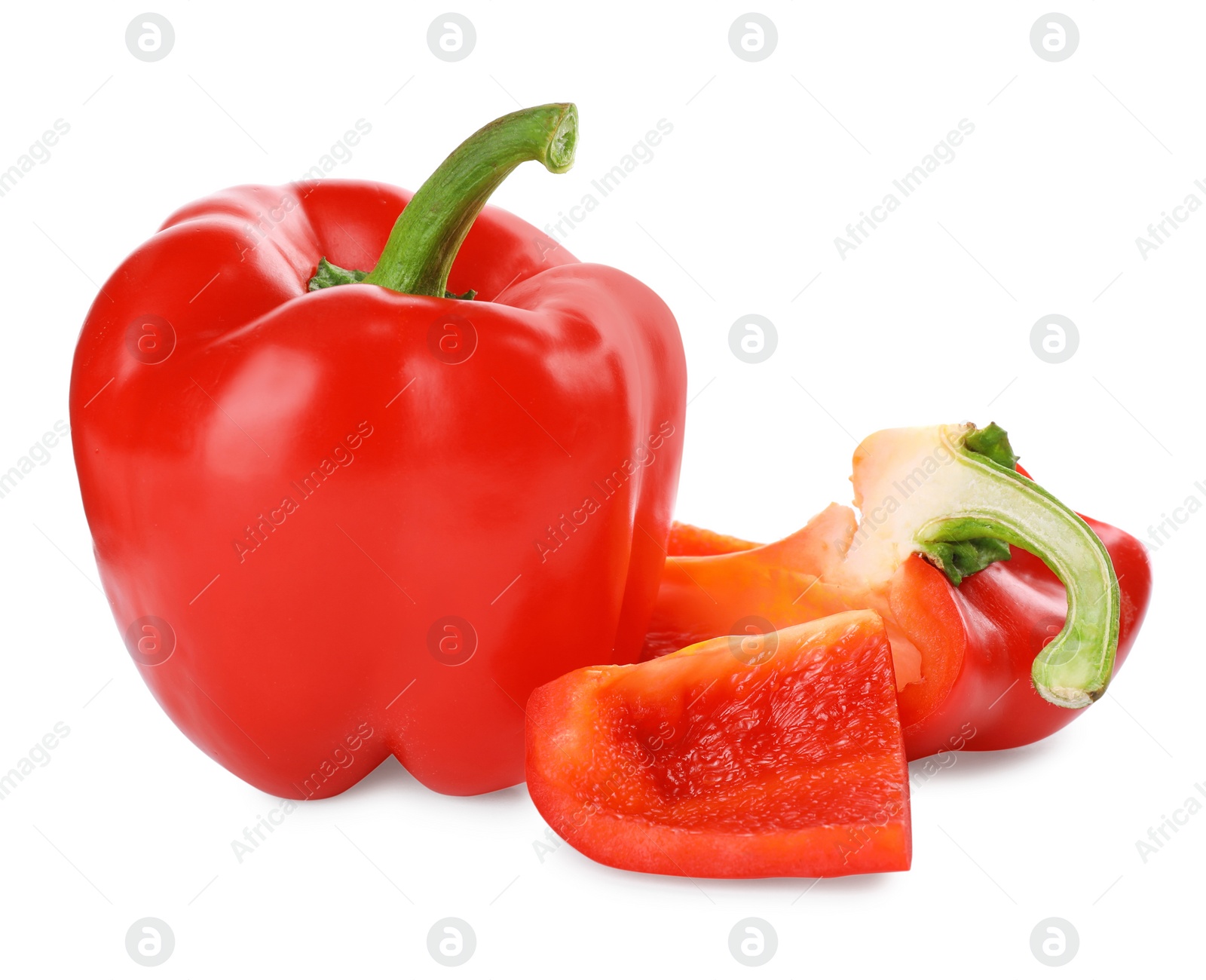 Photo of Tasty ripe red bell peppers isolated on white