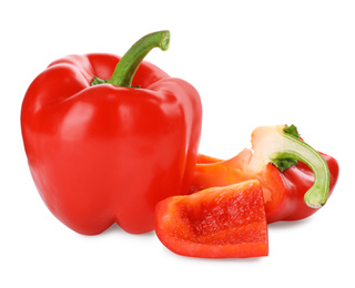 Tasty ripe red bell peppers isolated on white