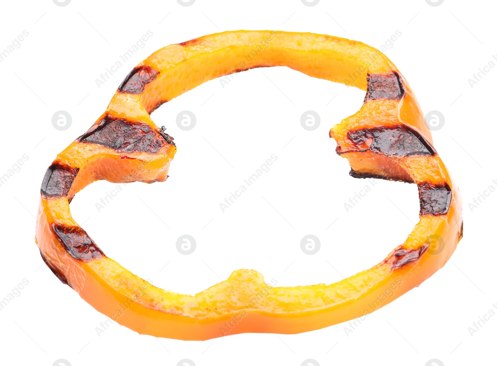 Photo of Slice of grilled orange pepper isolated on white