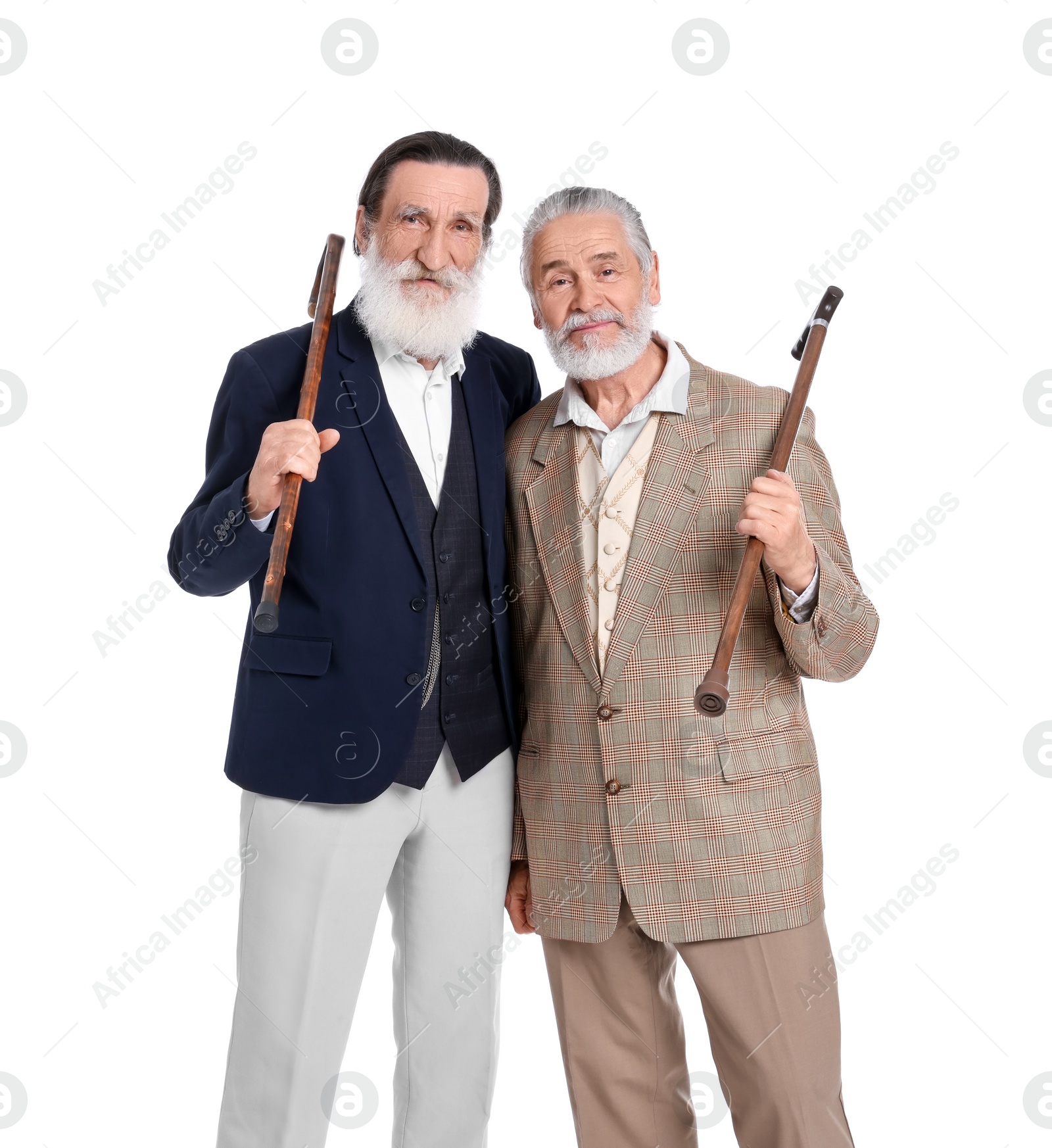 Photo of Senior men with walking canes on white background