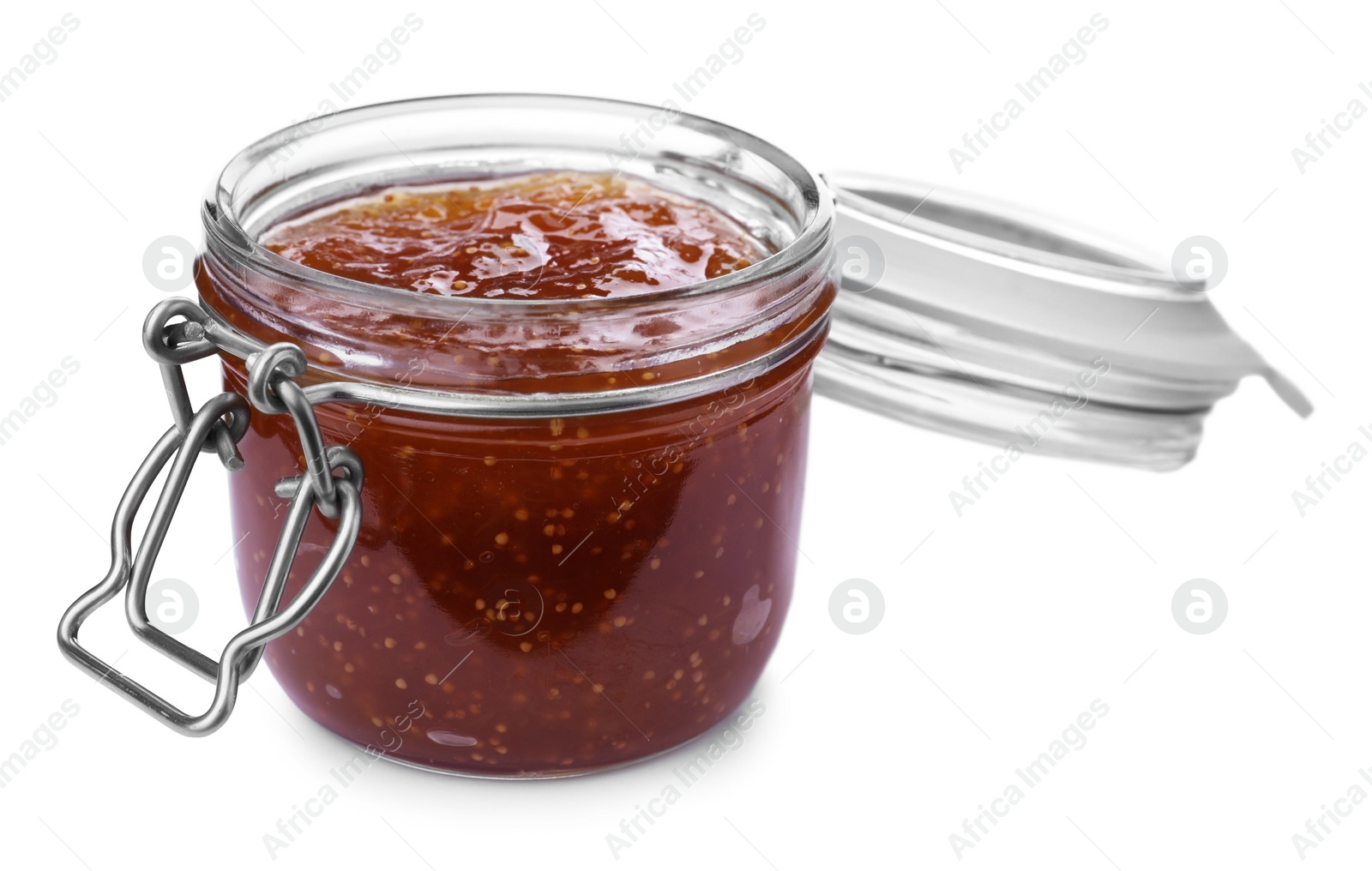 Photo of Homemade delicious fig jam isolated on white