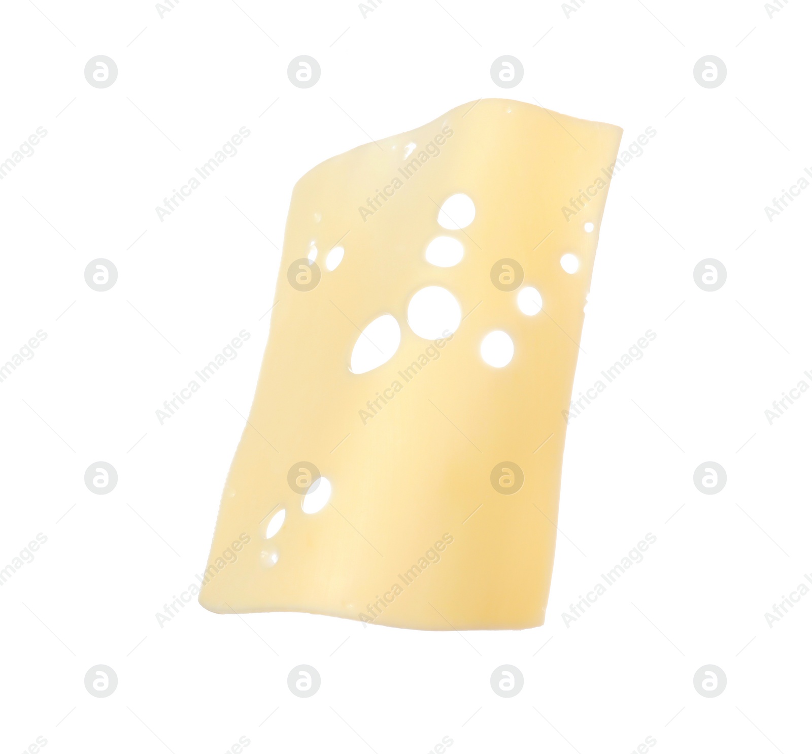 Photo of Slice of tasty cheese isolated on white