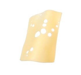 Photo of Slice of tasty cheese isolated on white