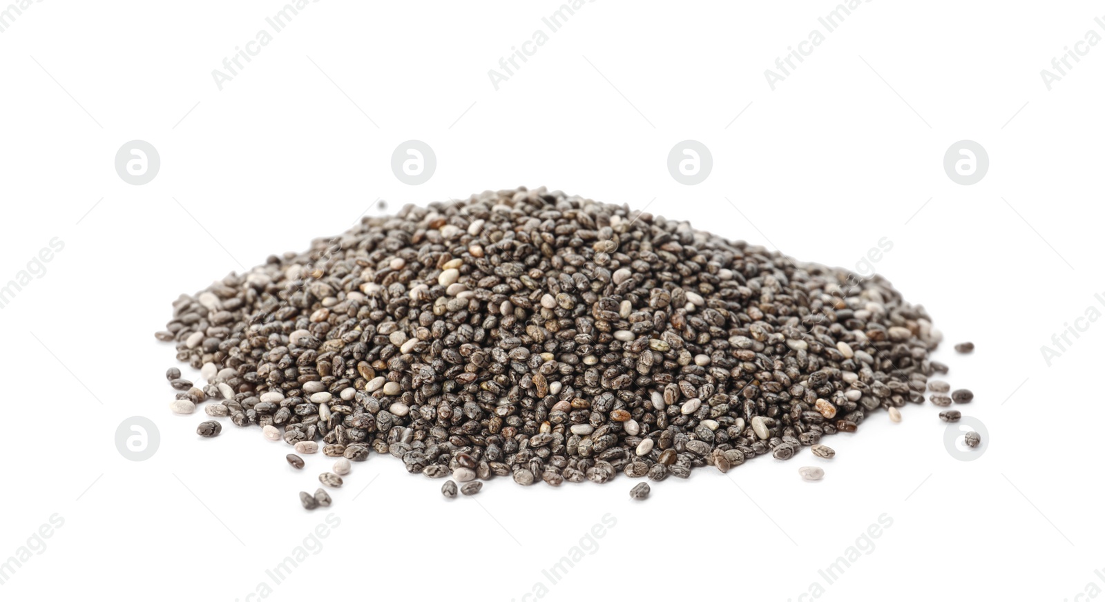 Photo of Pile of chia seeds on white background