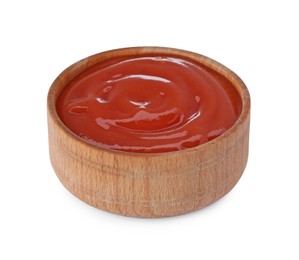 Photo of Bowl of tasty ketchup isolated on white. Tomato sauce