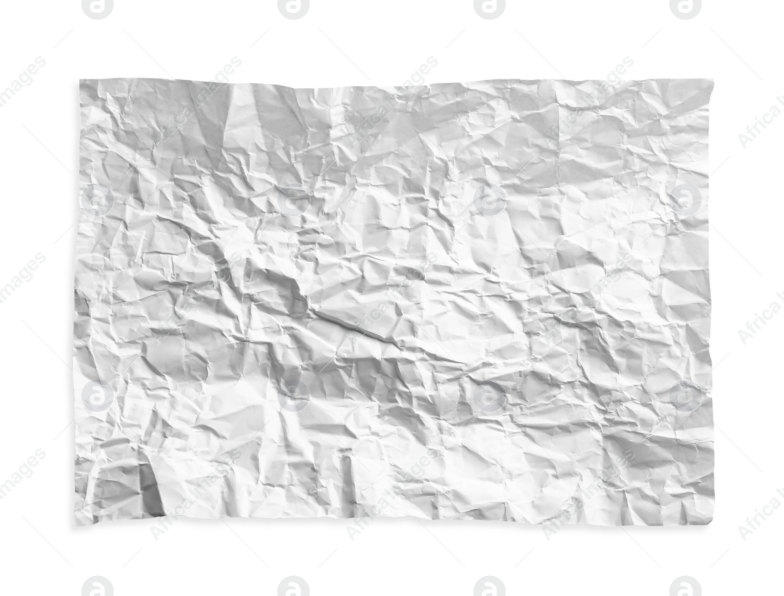 Photo of Crumpled sheet of paper on white background, top view