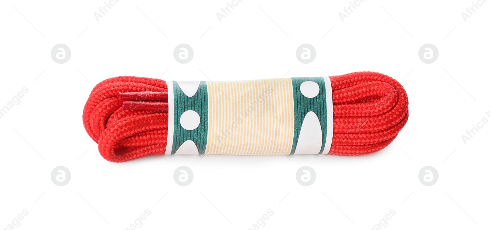 Photo of Packed red shoe lace isolated on white