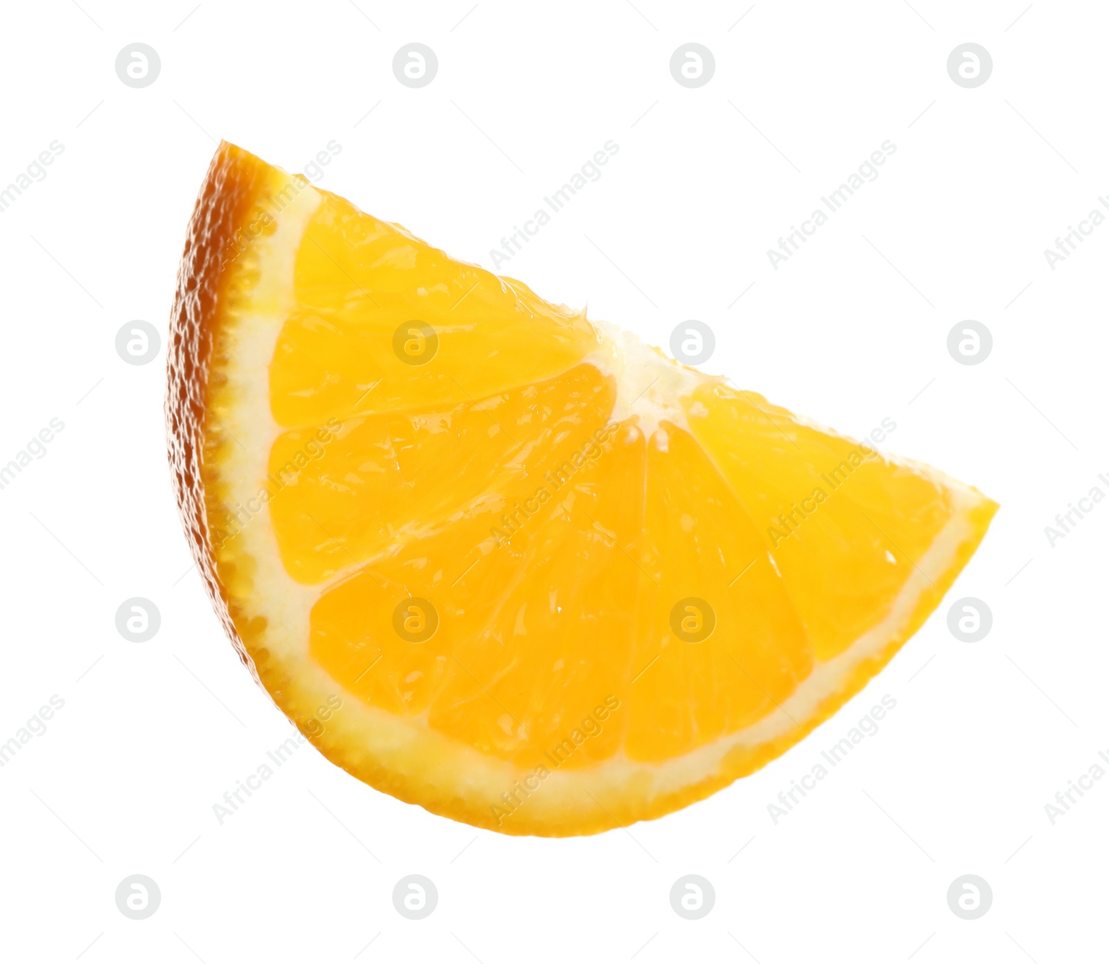 Photo of Slice of fresh orange isolated on white. Mulled wine ingredient