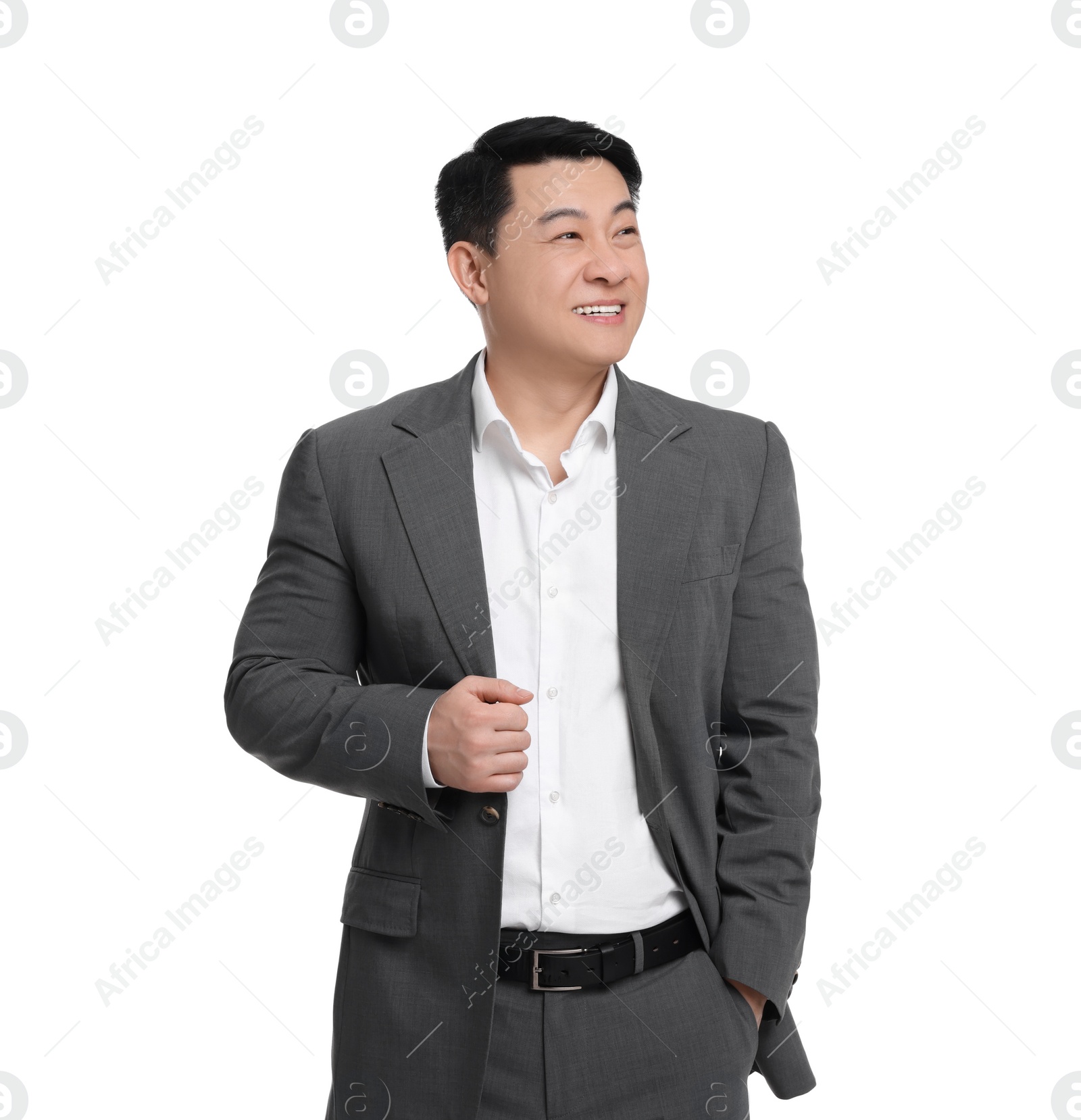 Photo of Businessman in suit posing on white background