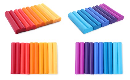 Set with different colorful plasticine on white background. Banner design 