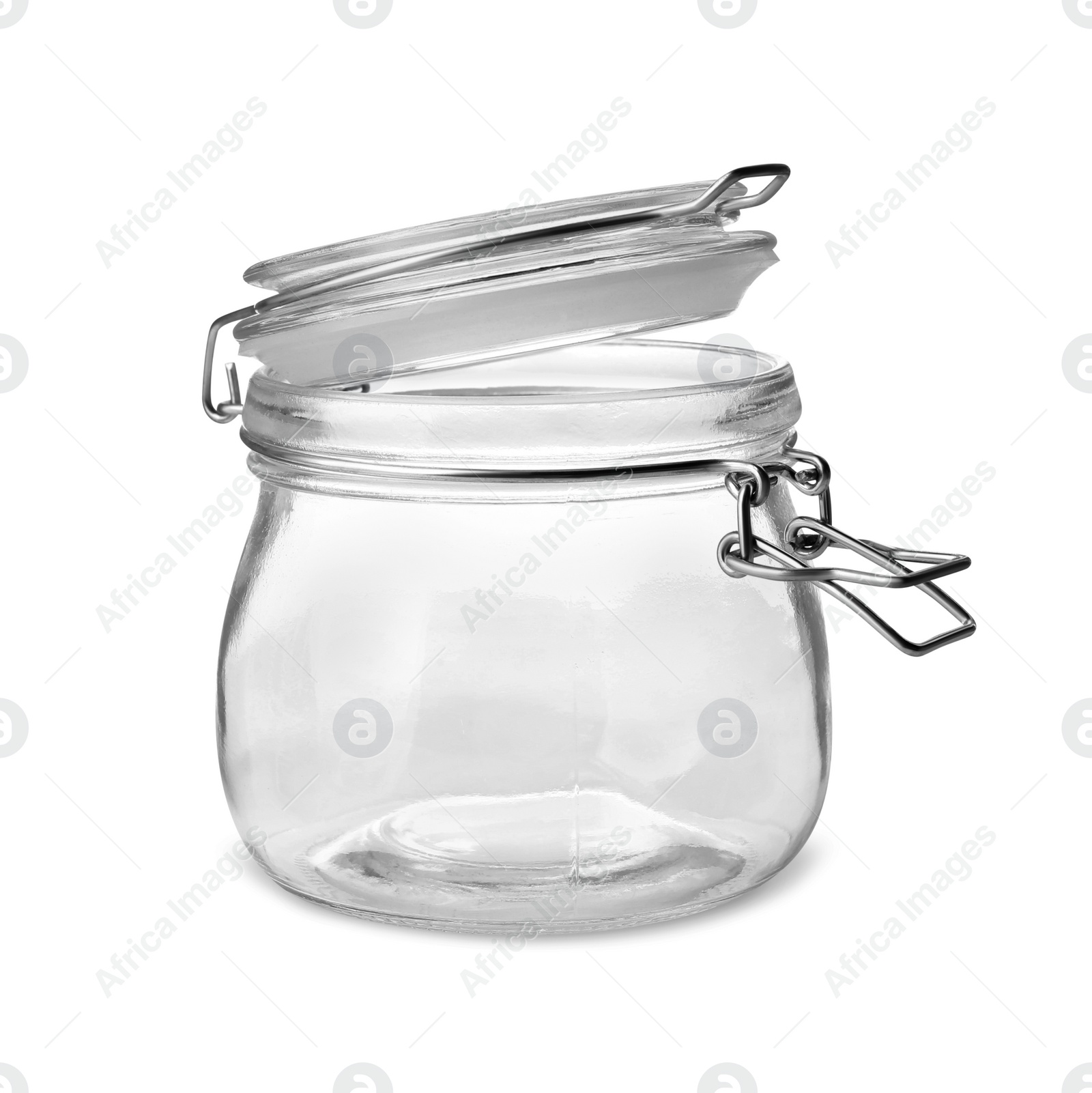 Photo of Empty clear glass jar isolated on white
