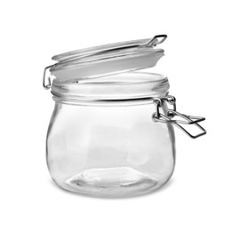 Photo of Empty clear glass jar isolated on white