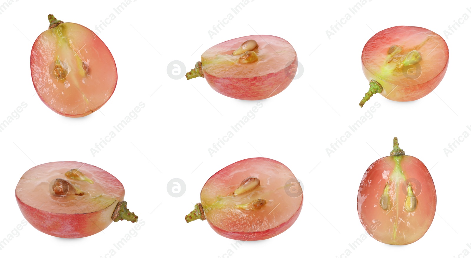 Image of Cut ripe red grapes isolated on white, set