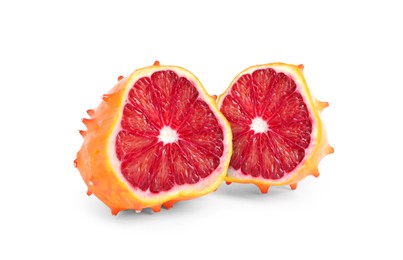 Image of Genetically modified kiwano with red orange on white background