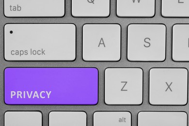 Image of Purple button with word Privacy on keyboard, top view
