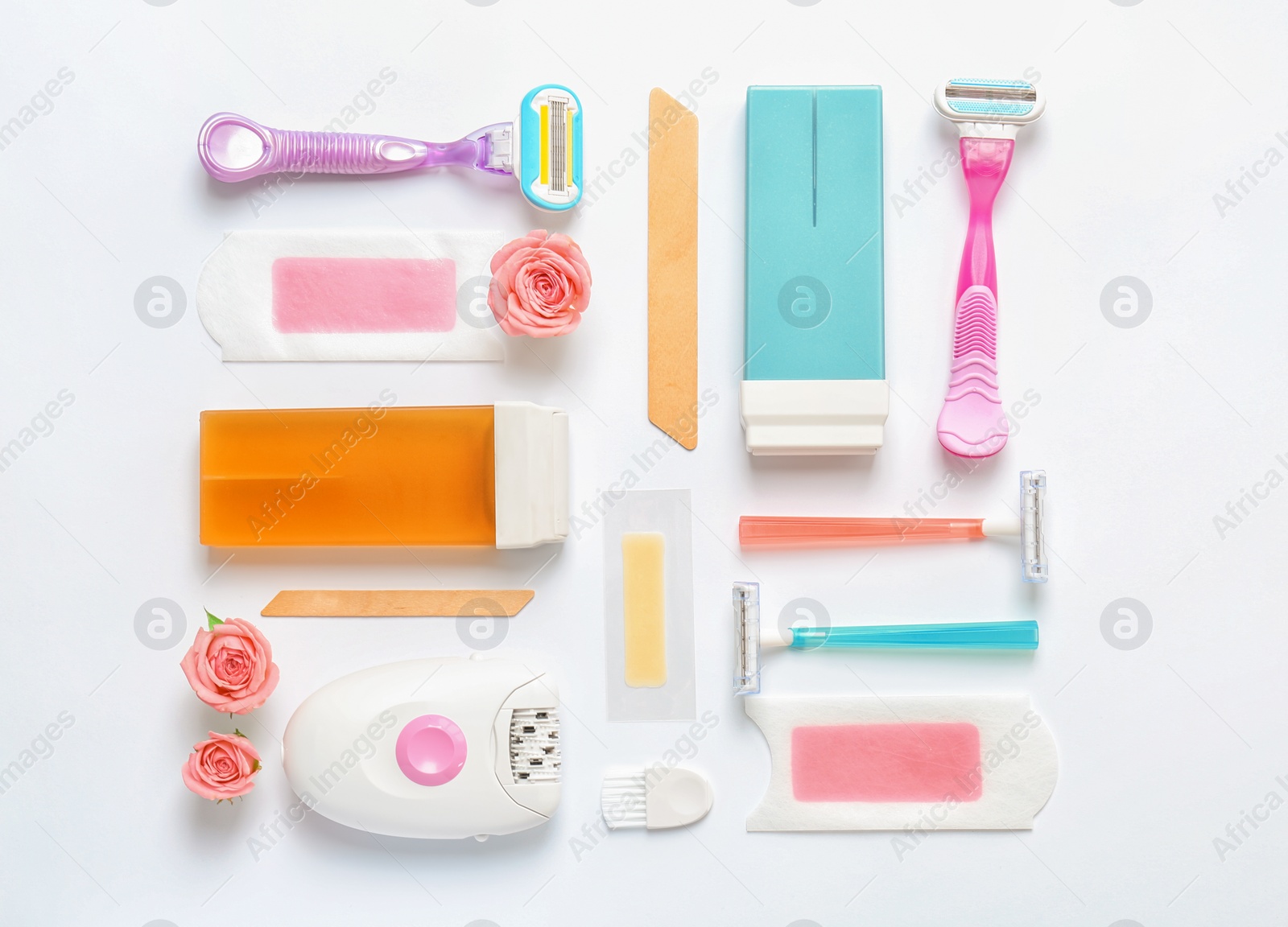 Photo of Set for epilation on white background, flat lay