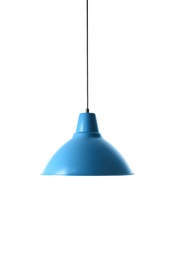 Photo of Modern hanging lamp, isolated on white. Idea for interior design