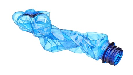 Photo of Crumpled disposable plastic bottle isolated on white